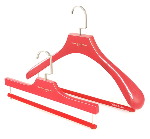 Brand Deluxe Special Finishing Red Color Custom Logo Wooden Suit Hangers