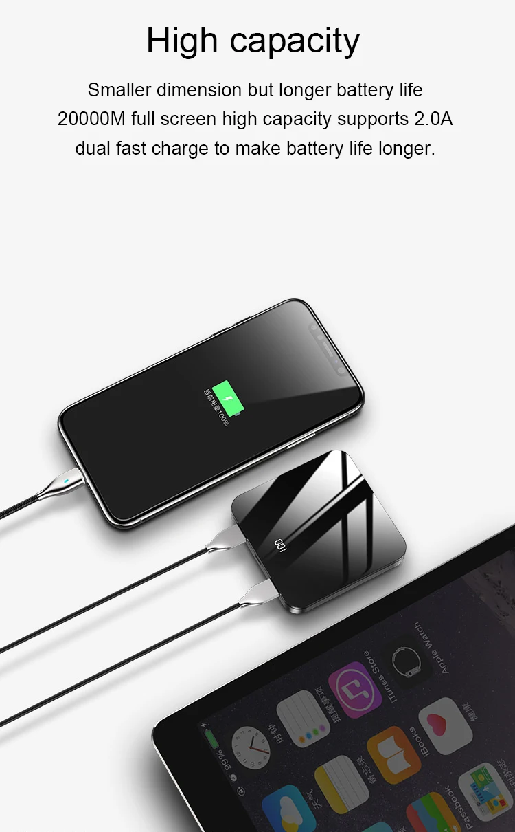 Newest Mini Full Mirror Screen Digital Display Mobile Charger power bank high capacity 10000 mAh - ANKUX.COM
