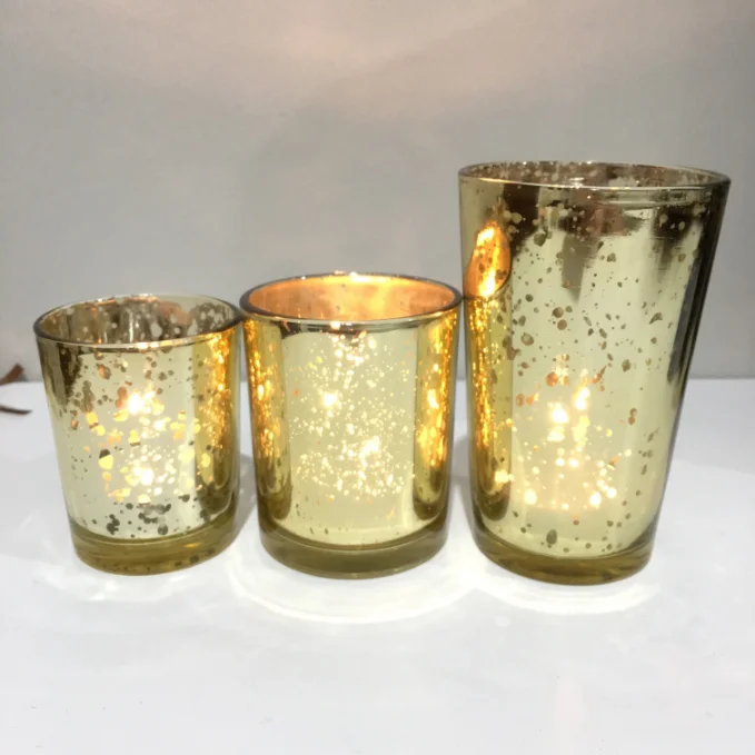 Wholesale Tealight Mercury Votive Pillar Glass And Gold Candle Holders