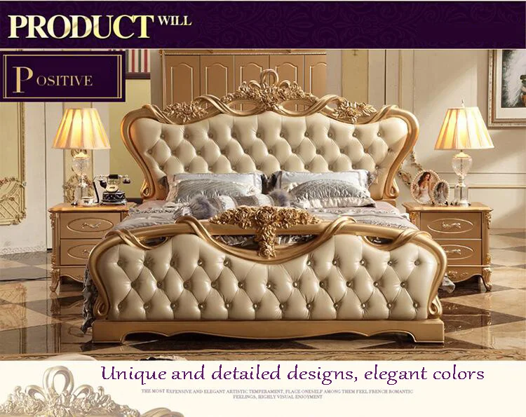 modern european solid wood bed Fashion Carved 1.8 m bed french bedroom furniture p10076