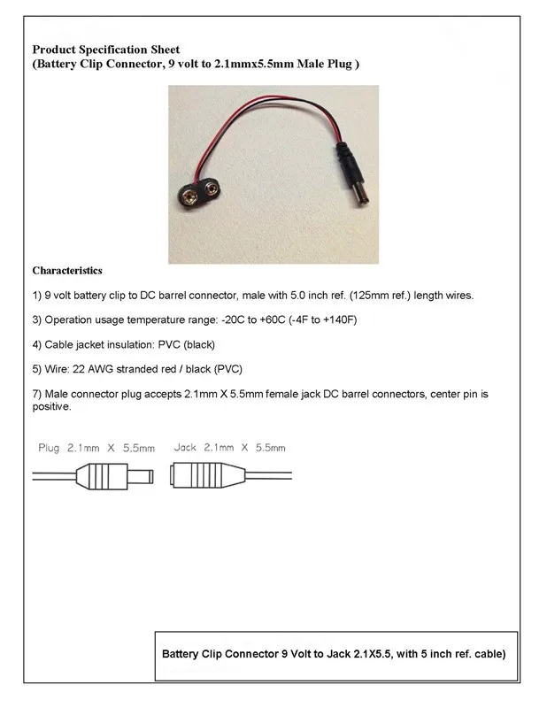 9 Volt Batterie Clip Und Adapter Terminal Block Led LED Beleuchtung weiß 9 Volt mit Kabel und Stecker für 9 Vo
