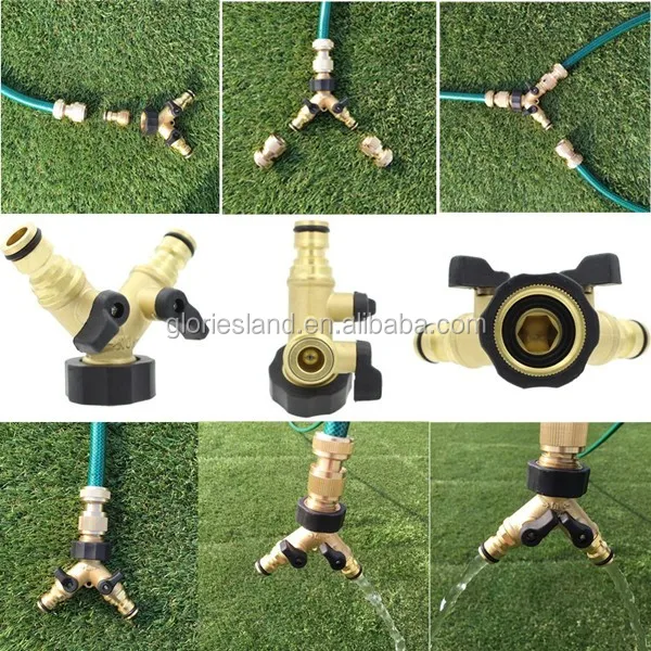 3/4" Bsp Threaded 2 Way Y Brass Tap Manifold Water Hose Splitter,Turn
