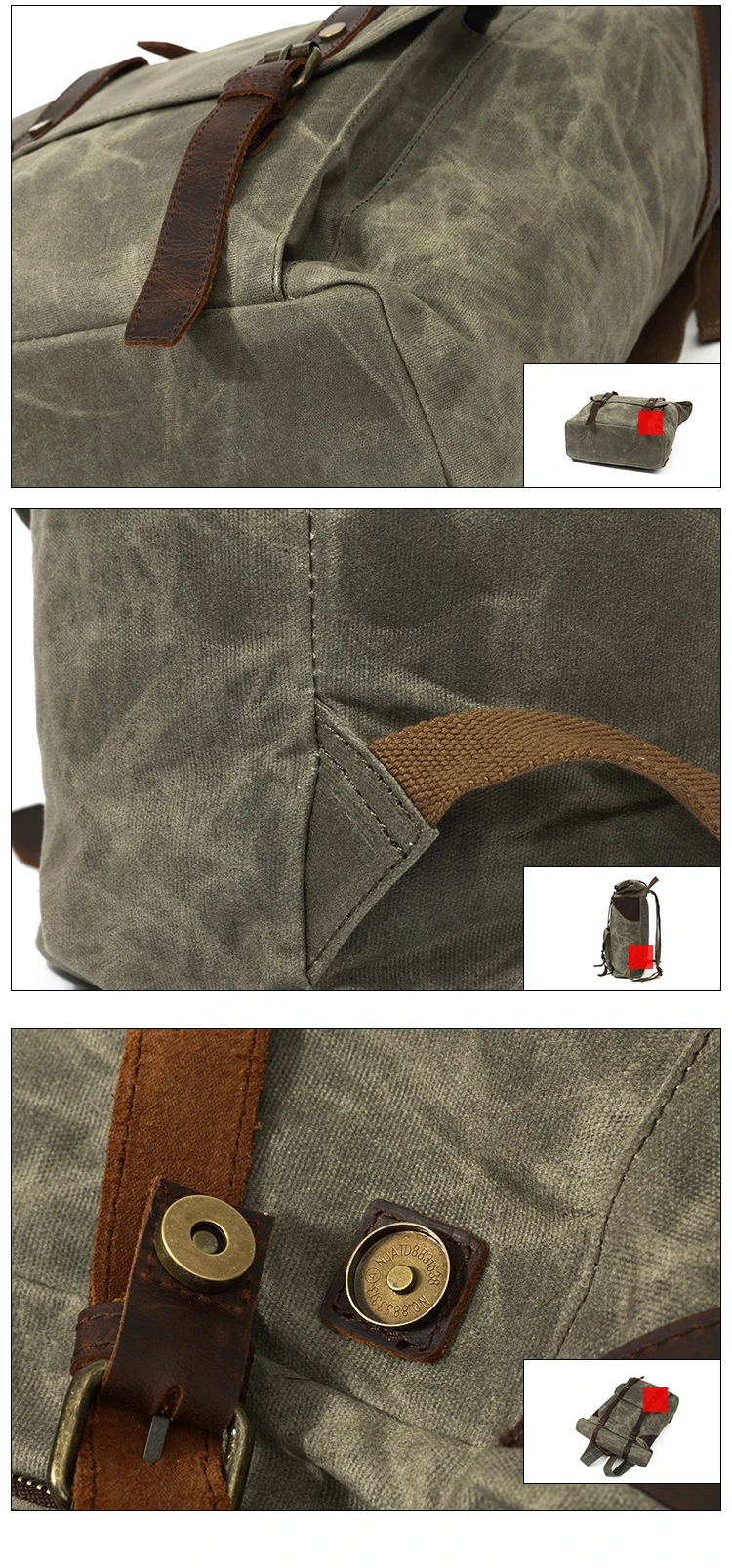 Outdoor high quality waxed canvas large capacity waterproof hiking travelling backpack bagpack back pack bag