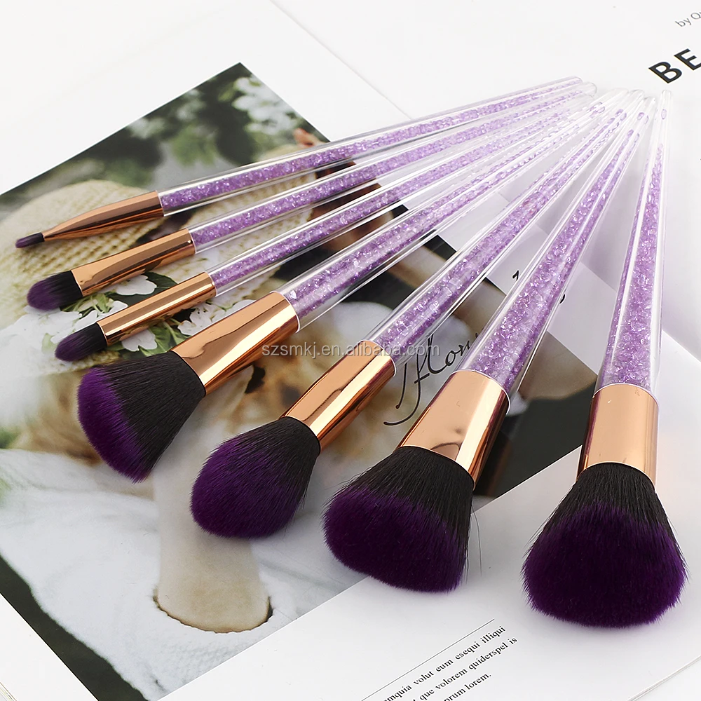 High Quality Dense Hair 7pcs Purple Hair Makeup Brushes Set Unique ...