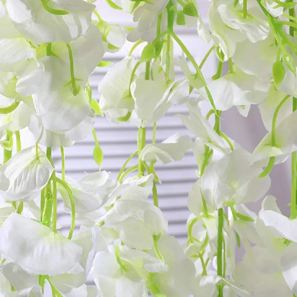 Natural Looking White Silk Real Touch Vine Wisteria Flowers Artificial