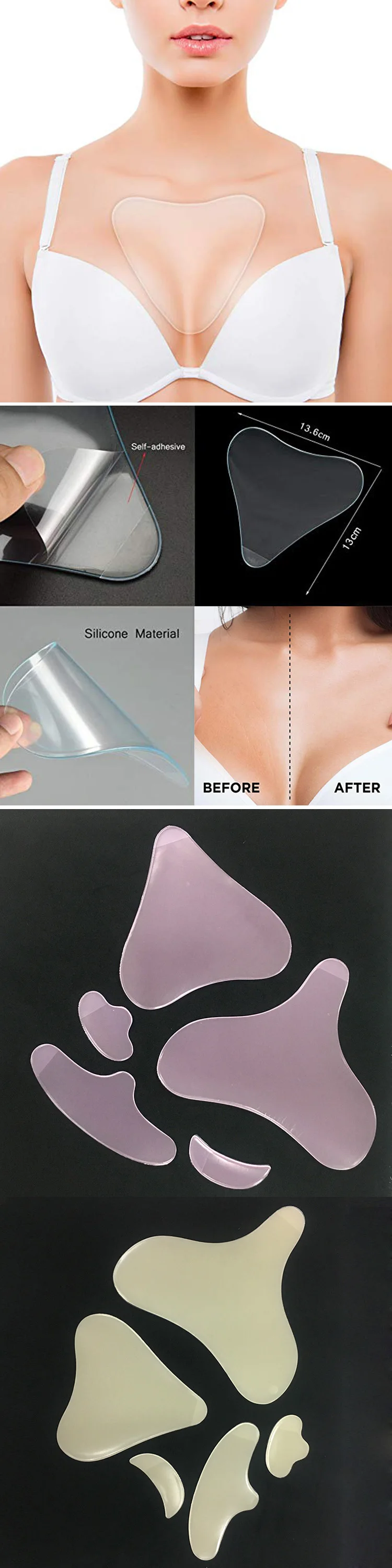 Amazon hot selling anti aging anti wrinkle silicone chest pad kit for woman