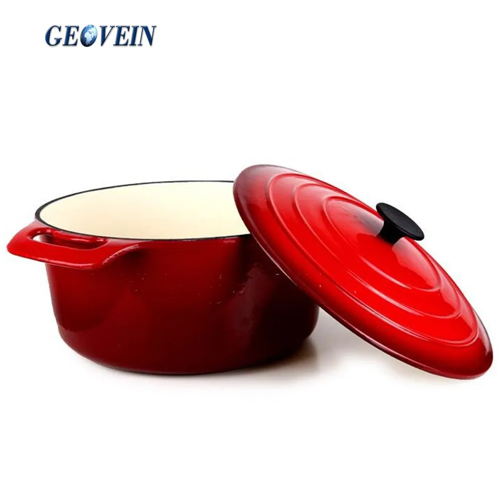 Two Handle Enamel Cast Iron Fry Deep Pan Saucepan With Lid For Sale