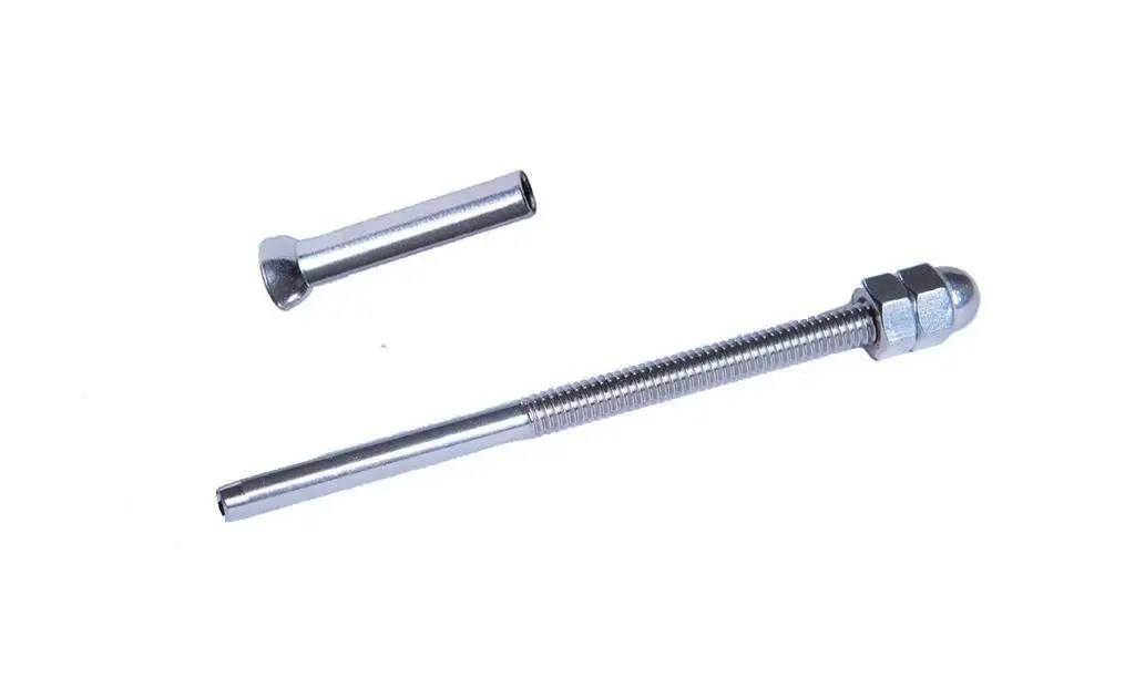VistaView CableTec Stainless Steel Hand-Crimp Threaded Terminal Tensioner and Stemball Swage Combination Pack for 1/8" Cable Railing (for Wood Posts, Includes Stainless Washers) - Lot of 10 Pack