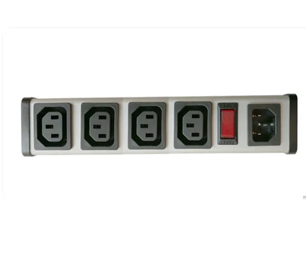 IEC 60320 C13 C14 PDU POWER STRIP, 4 OUTLETS, 10A-230V, VERTICAL RACK / SURFACE MOUNT, METAL ENCLOSURE, D.P. CIRCUIT BREAKER,