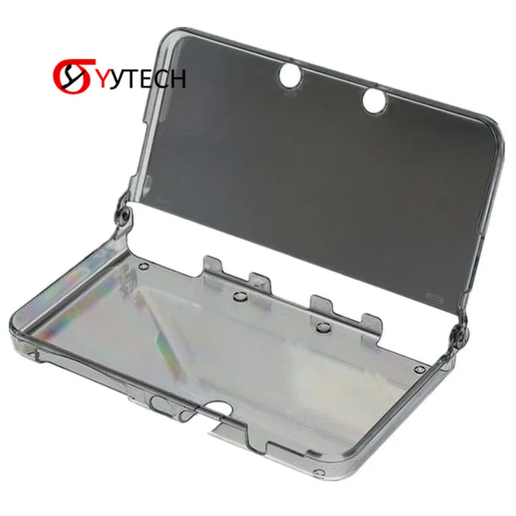 Premium clear 3DS XL shell showing internal PCB visibility and precise hinge cutout