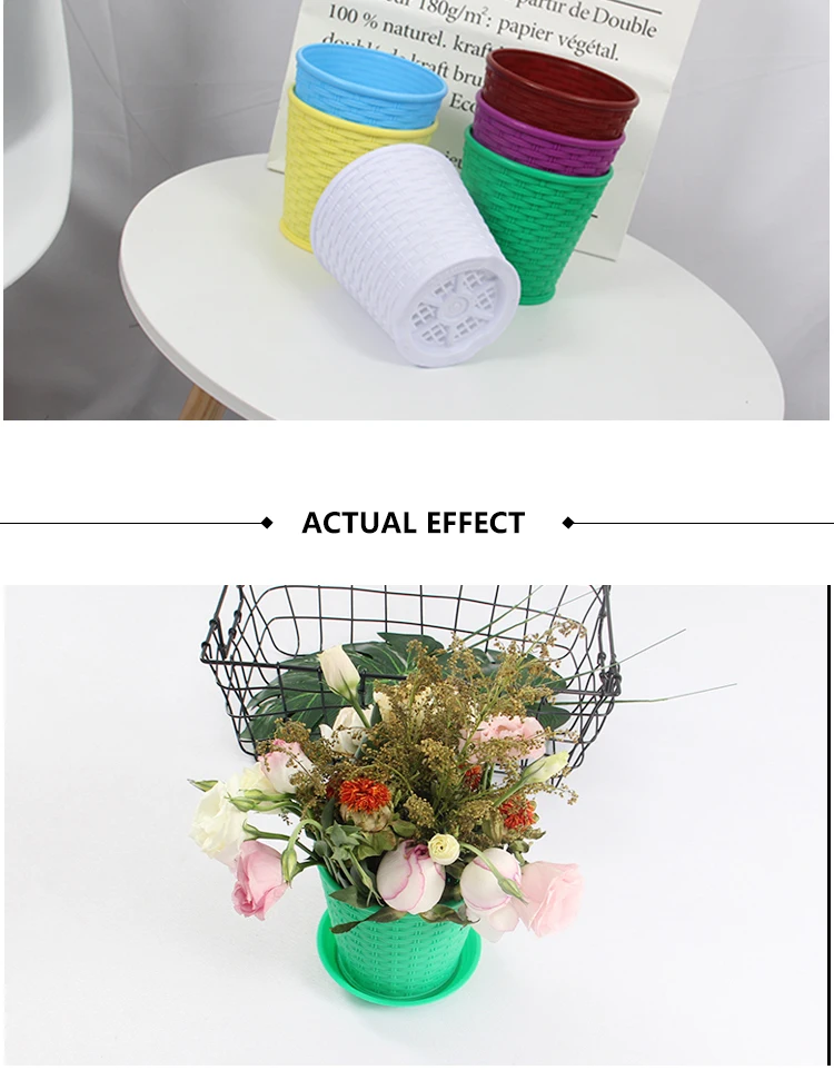 custom fresh flower material flowerpot wholesale,plastic woven flowerpot with plate