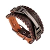 PK0555 high quality men wide leather cuffs braided leather bracelet with metal
