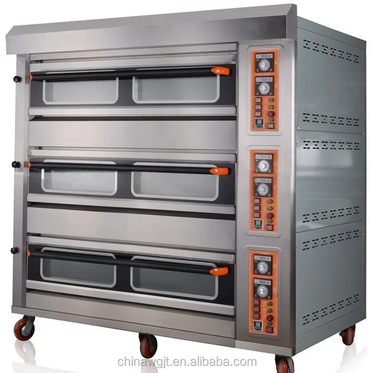 Large Scale Glass Door 3 Layers 12 Trays Used Gas Food Baking Oven With