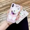 New shell woven mobile phone case cute cat hard PC phone cover housings with make up mirror