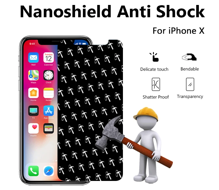 Amazon Gold Supplier Nanoshield Anti Scratch TPU Film Full Glue Anti Shock Screen Protector For iPhone X