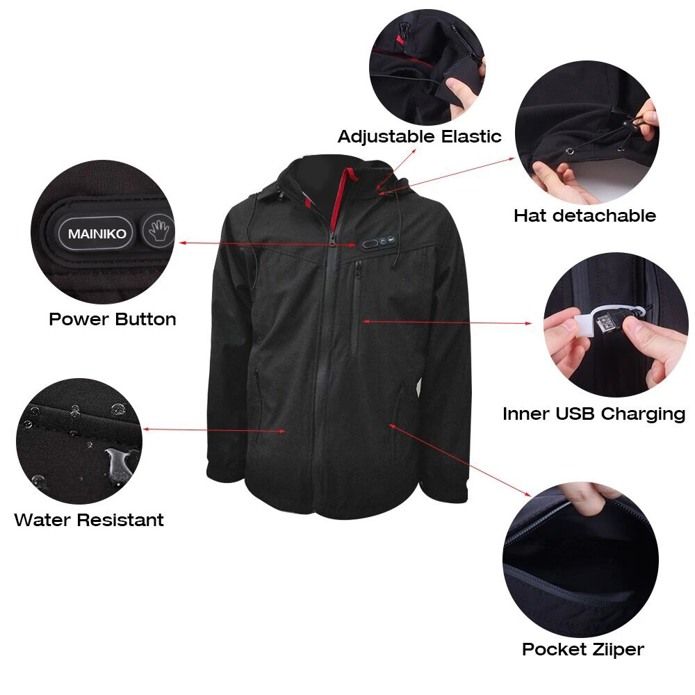 Waterproof And Warm Far Infrared Winter Electric Hoodies Heated Jacket ...