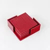 Red and black square shape crocodile faux leather 6 pieces tea cup coaster set