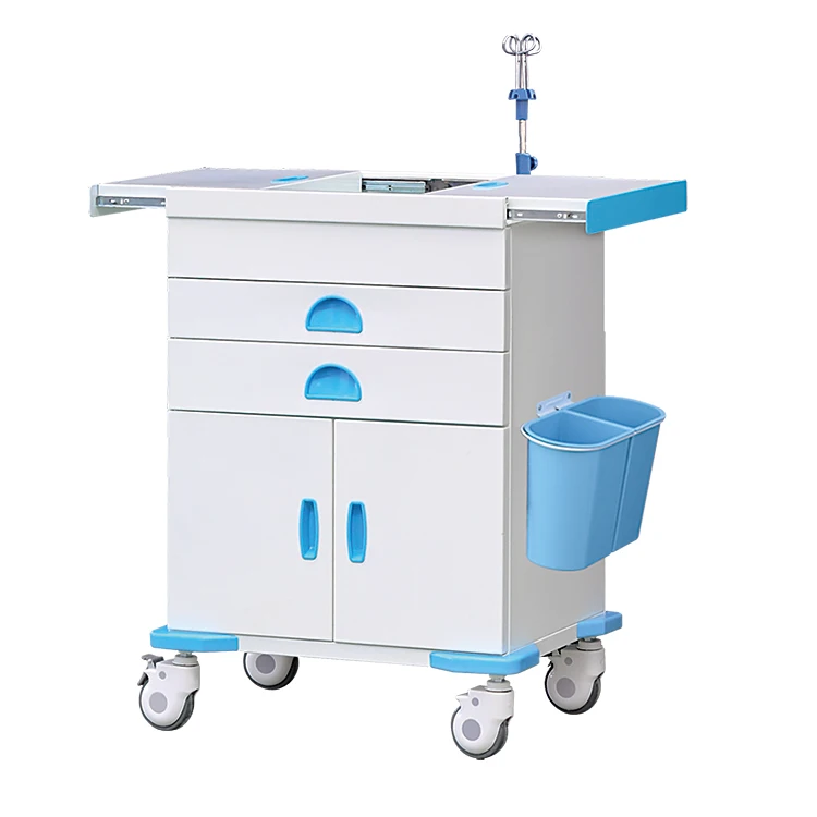 High quality ABS plastic steel medical equipment mobile medicine emergency crash trolley cart