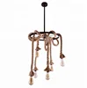 Round vintage hemp rope 6 heads suspension hanging lamp cord wholesale large chandelier pendant lights