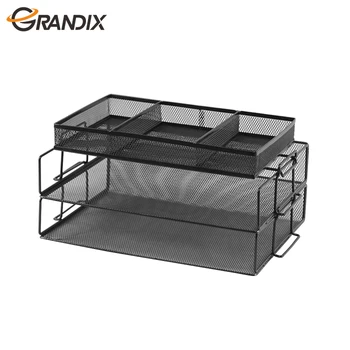 Mesh Metal Collection 3 Tier Office Desk Shelf For Documents