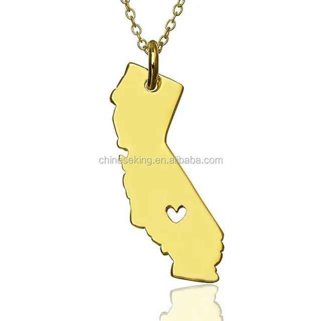 Three Color Heart Cut Out Pattern Gold Plated Necklaces Stainless Steel California State Outline Map Charm Three Color Heart Cut Out Pattern Gold Plated Necklaces Stainless Steel California State Outline Map Charm