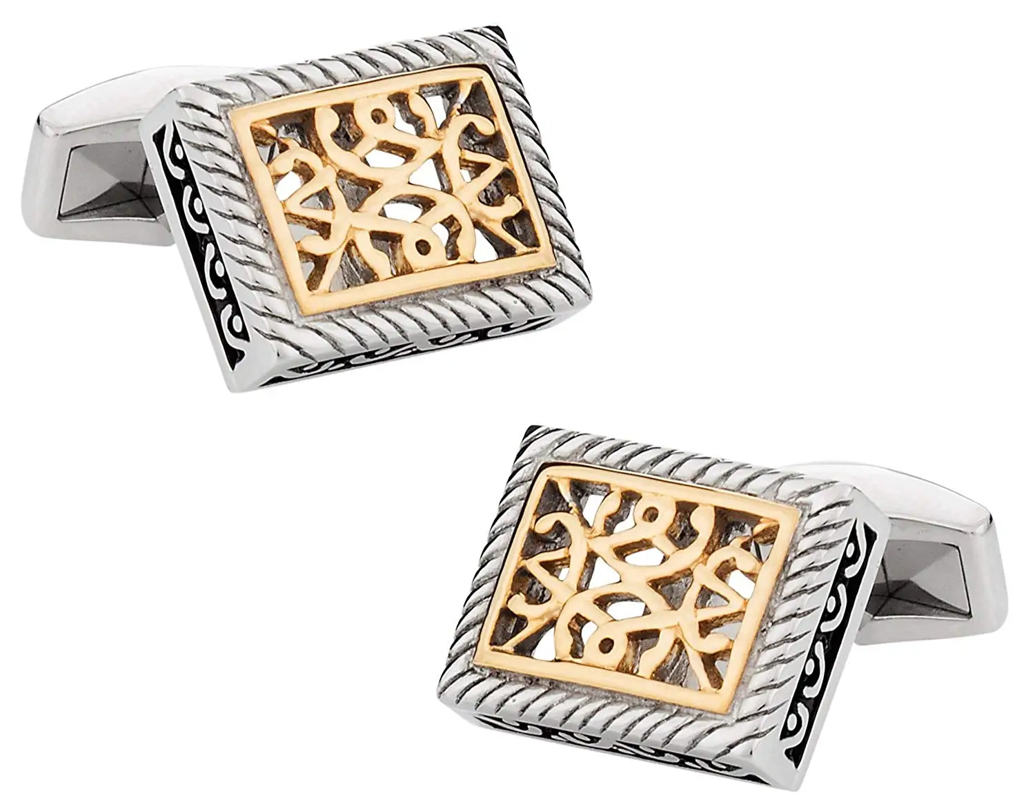 Cuff-Daddy Ornate Two-Tone Stainless Steel Cufflinks with Presentation Box