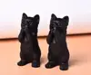 Wholesale natural life size obsidian stone carving stands well up cat statues crafts for home decoration