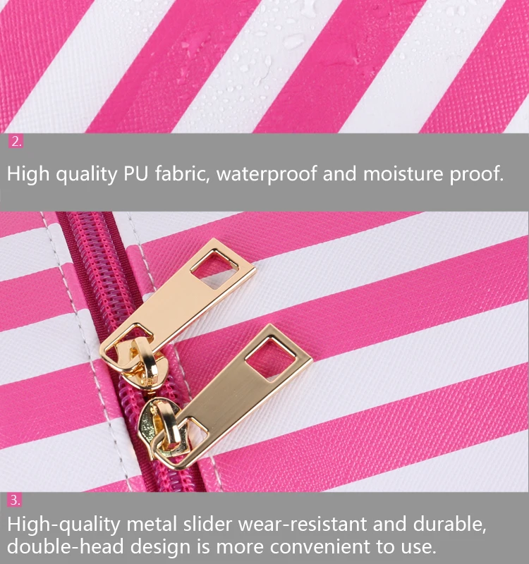 Pu Leather Cosmetic bags wholesale cosmetic bag set organizer Pink stripe printed custom cosmetic bag
