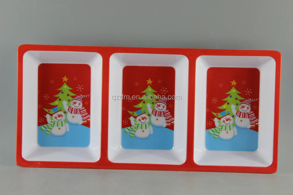 3 Section Plate For Christmas/Melamine Sectional Chip&Dip Plate