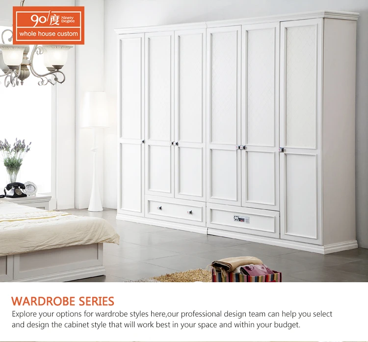 Manufacturer Latest Modern White 6 Doors Wooden Wardrobe Godrej