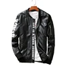black fashion pu letters printing single breasted long sleeve winter men's motor slim leather jacket
