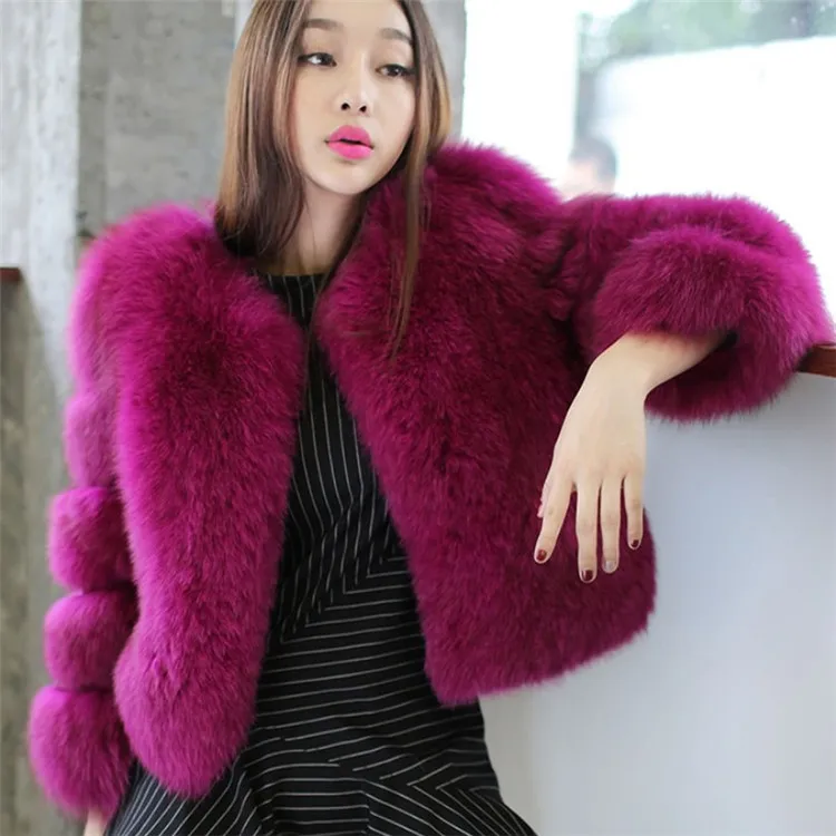 New Design Soft Purple Furry Coats/ Short Style Fox Fur Coat Faux Fox ...