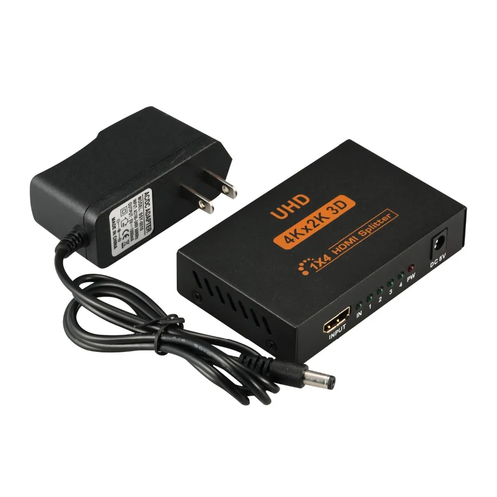 4kX2K Latest Model 3D UHD 1.4V mini HDMI Splitter 1x4 1input 4 output splitter with 5v 1A power