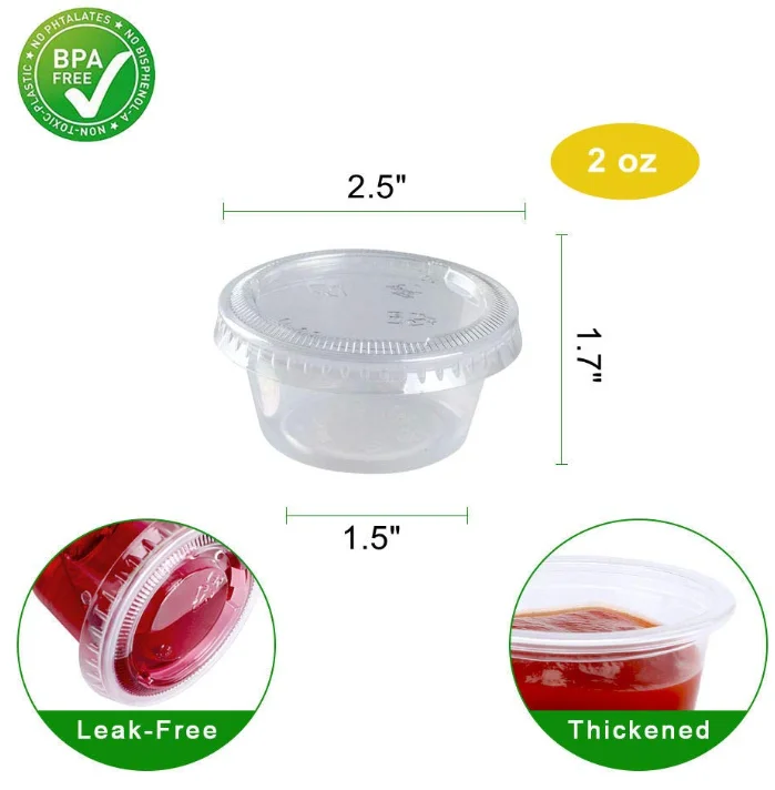 3x Black Round Sauce Cups Re-usable Containers Pot Takeaway Deli