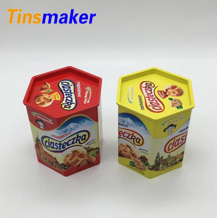 Professional Hexagon Cute Cookies Tin Boxes Suppliers Black Bakery Box