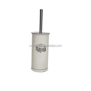 Customized Round Ceramic Toilet Brush Holder With Decal In White Customized Round Ceramic Toilet Brush Holder With Decal In White