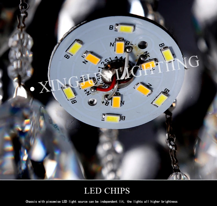 XingJun decorative bathroom / kitchen / living room color changing stainless steel base led crystal ceiling light round