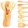 Cooking & Serving Set made of Natural Bamboo with variety of wooden Spatulas, Spoons and Holder