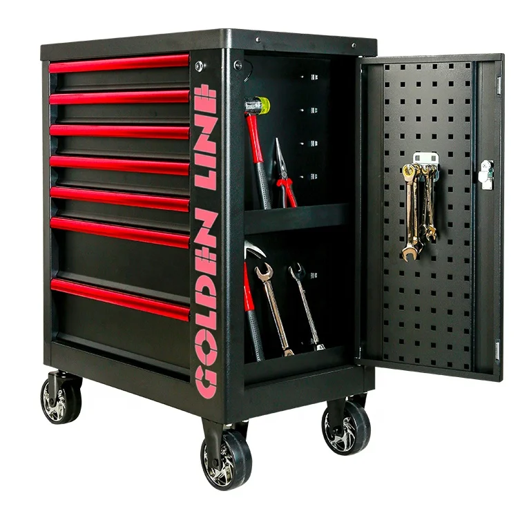 Tool cabinet cart workshop wheel trolley tray ball bearing slides 7 drawer red 