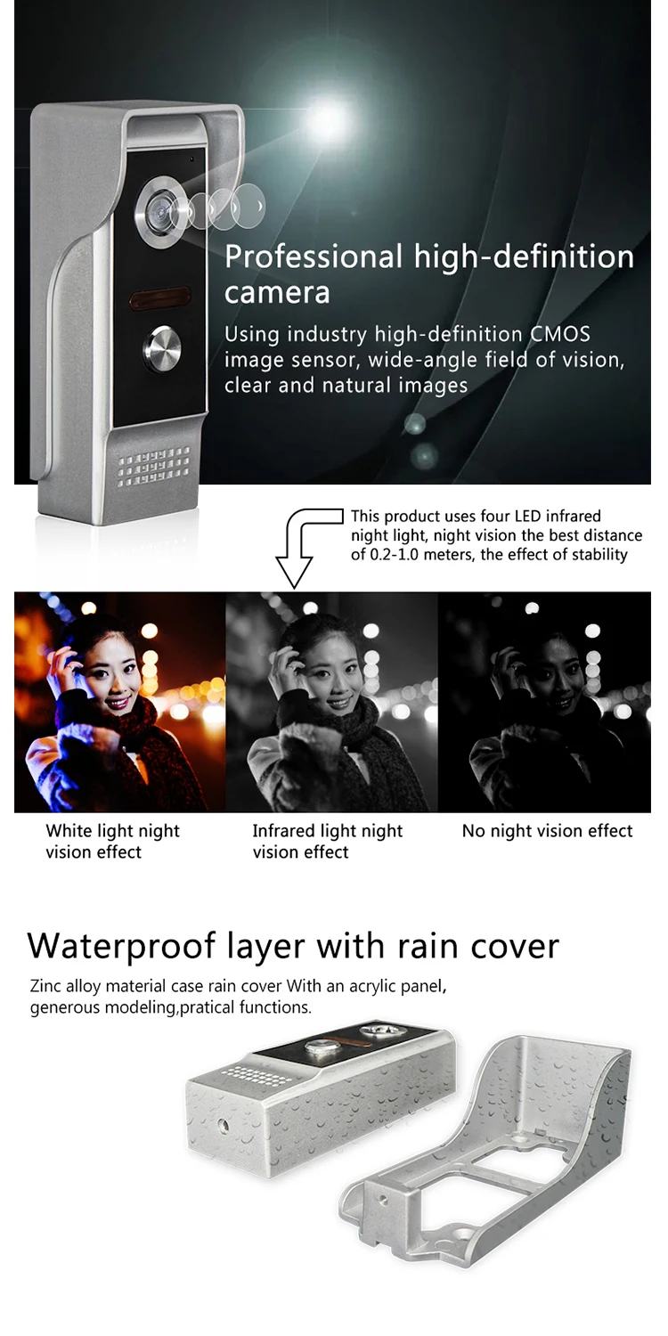 Wired Video Doorbell Intercom System 7''Inch Color Screen ,Dual-way Intercom,Monitor,Unlock with Night Vision Camera