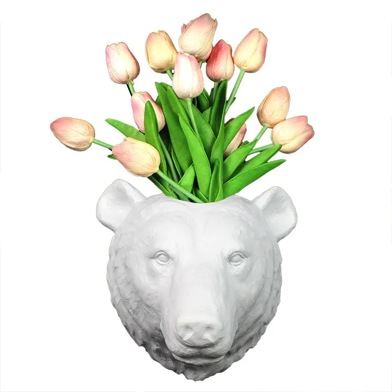 Resin 3D animal head rhinoceros head flower vase home decor manufacture