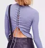 X63943A Long Sleeve Casual Tops Back Cross Lady Fitness Blouses