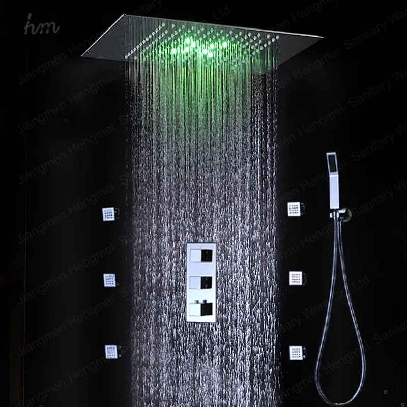 Chrome Finish Led Shower Faucet Embed Ceiling Square Shower Set