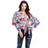 380319 free size Women Long Sleeve Blouses loose leaf pattern