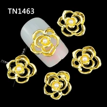 Blueness 10Pcs Gold Alloy 3D Flowers Fingernail Strass Manicure Tips Glitter Pearl For Charms Nail Art