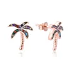 POLIVA Fashion Cheap Rose Gold Plated Micro Pave Multicolor Stones Palm Tree Sterling Silver Earring