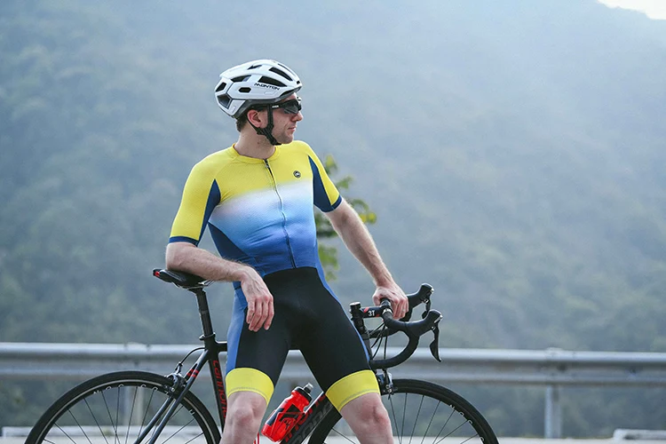 Mens Cycling Skinsuit Bicycling Short Sleeves Padded One Piece Biking Triathlon 