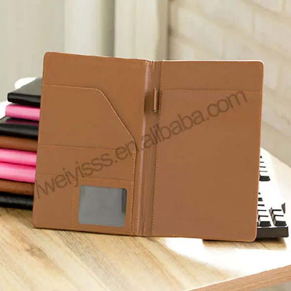 A5 Black Unzipped PU Leather Conference Folder Portfolio W// Slots Free Notepad