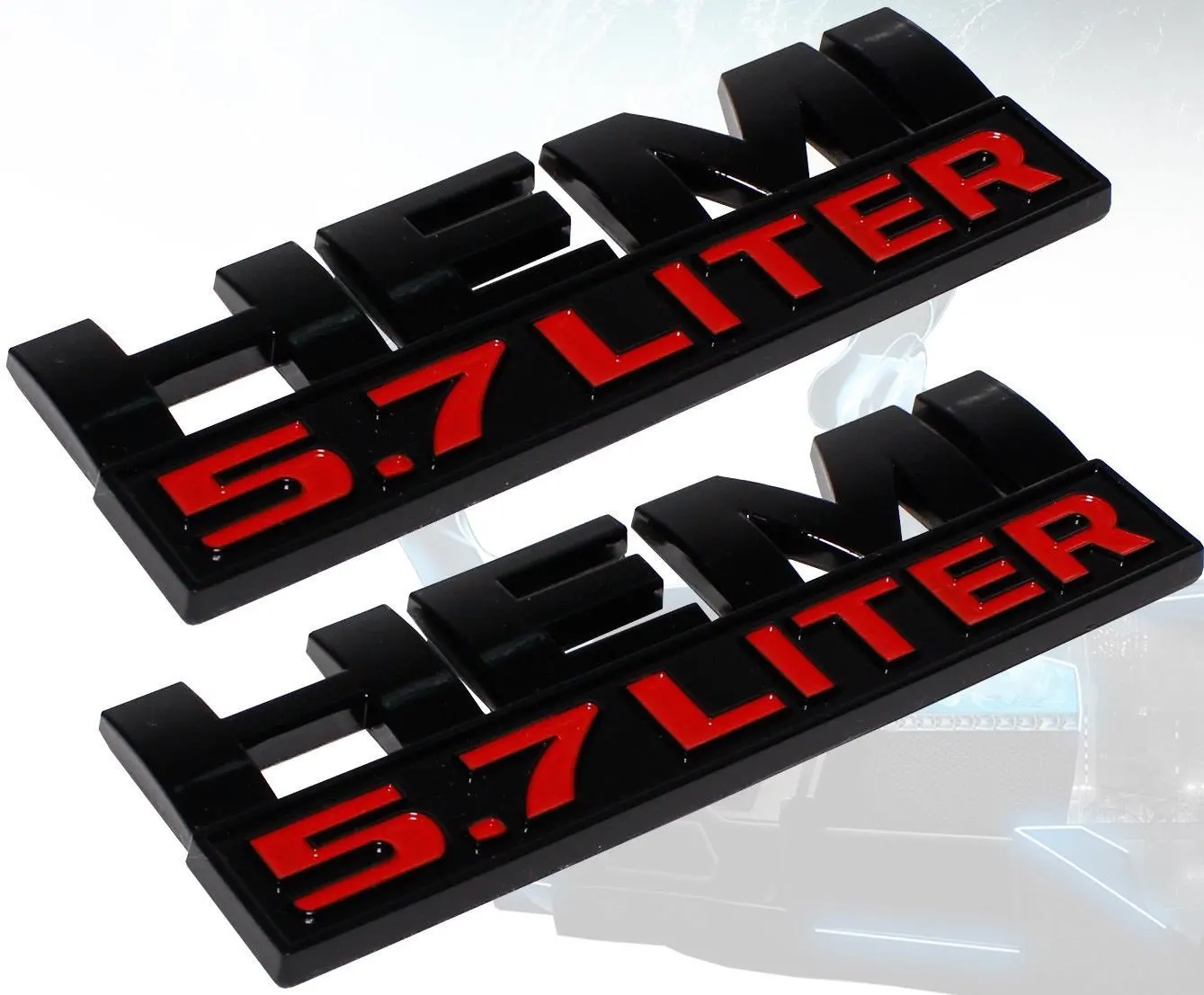 Muzzys (Set of TWO) Hemi 5.7L Black and Red Emblems for Dodge Ram 1500 2500...