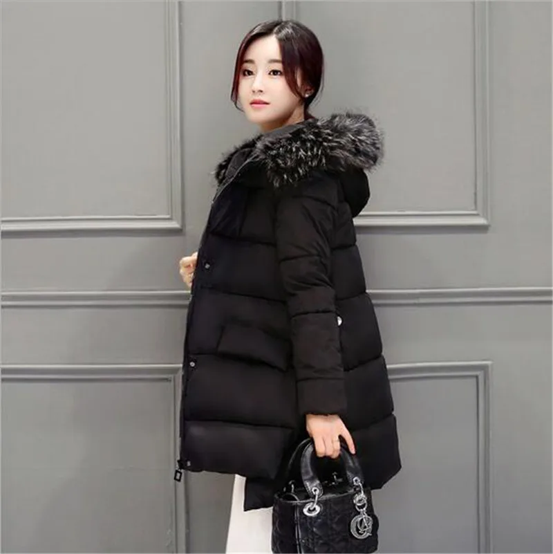 2016 font b Winter b font New Women Hooded Fur collar Medium long Cotton Down Jacket